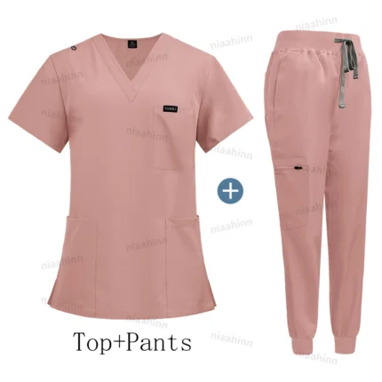 Women Scrub Set Short-Sleeved with Jogging Pant for Healthcare