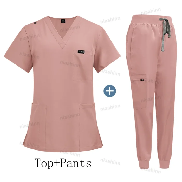 Women Scrub Set Short-Sleeved with Jogging Pant for Healthcare