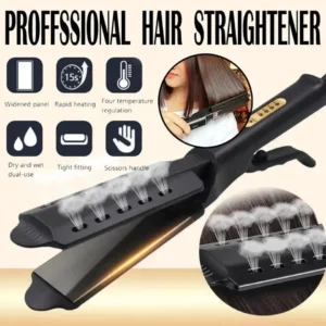 Wide Plate Ionic Flat Iron Gray Professional Steam Hair Straightener with 4 Adjustable Temperatures