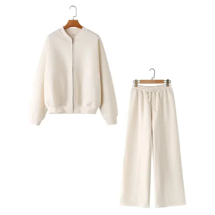 Women's Retro Zipper Bomber Jacket Set
