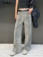 Retro Leopard High Waist Baggy Jeans | Women's Y2K Pant