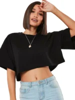 Cotton Women Short Sleeve Crop Top Yoga & Dance Fitness T-Shirt
