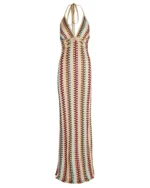 Sexy Deep V-neck Crochet Halter Long Dress Elegant Backless Maxi Gown