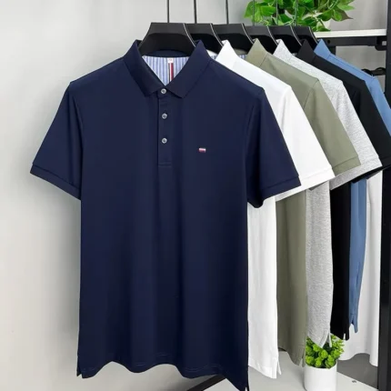 Ice Silk Polo Shirt - Classic Embroidery for Business Casual Wear