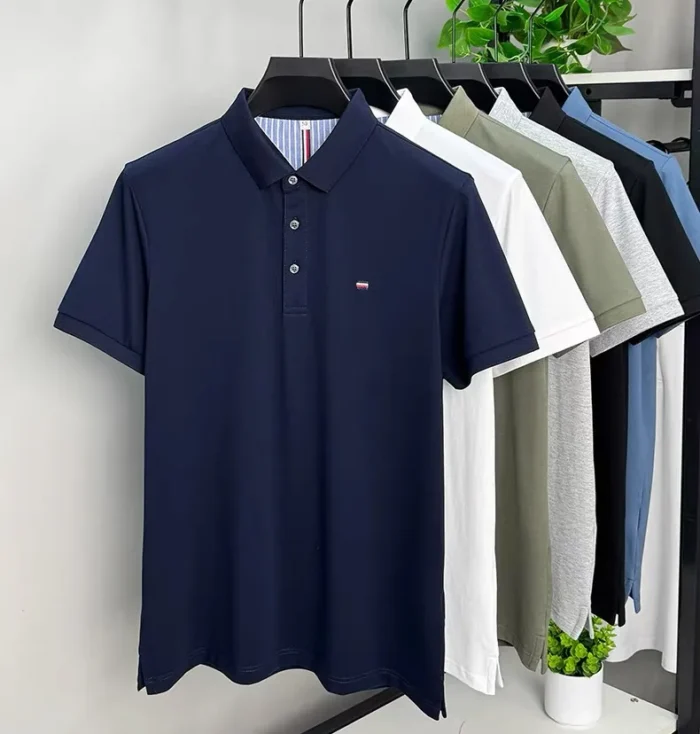 Ice Silk Polo Shirt - Classic Embroidery for Business Casual Wear