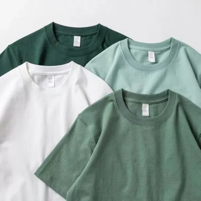 Men Women Green T-Shirt 200g Cotton Short-Sleeved Korean Style Tee