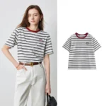 Women's Striped Short Sleeve Tee - Academy-Style Top