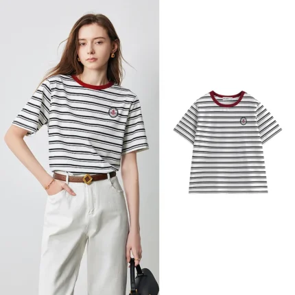 Women's Striped Short Sleeve Tee - Academy-Style Top