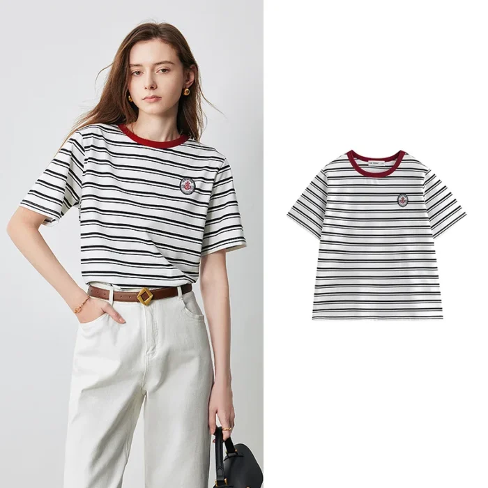 Women's Striped Short Sleeve Tee - Academy-Style Top
