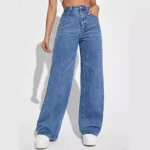 Women's Dark Blue Wide Leg Straight Jeans