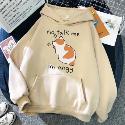 Cute Angry Cat Print Women's Hoodie for Cozy Comfort