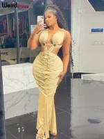 Trendy Y2K Hollow Dress for Women Elegant Backless Bodycon Maxi Gown
