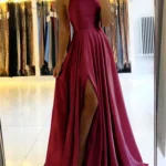 Elegant Burgundy Satin Dress for Women Perfect for Events