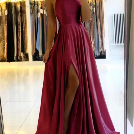 Elegant Burgundy Satin Dress for Women Perfect for Events