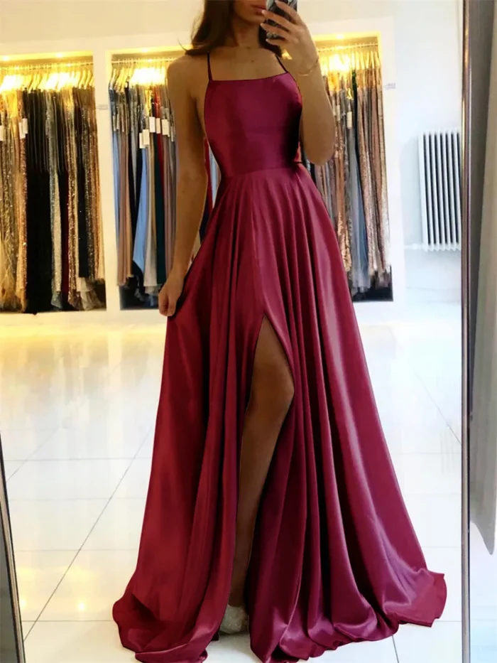 Elegant Burgundy Satin Dress for Women Perfect for Events