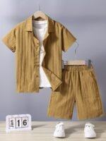 Essential Boys' 2-Piece Casual Solid Shirt and Short Set