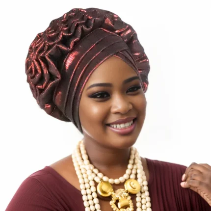 Ruffled African Turban Headwrap - Elastic Gele Headtie for Women